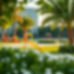 Panoramic view of Town Square Dog Park showcasing lush greenery and play areas for dogs.